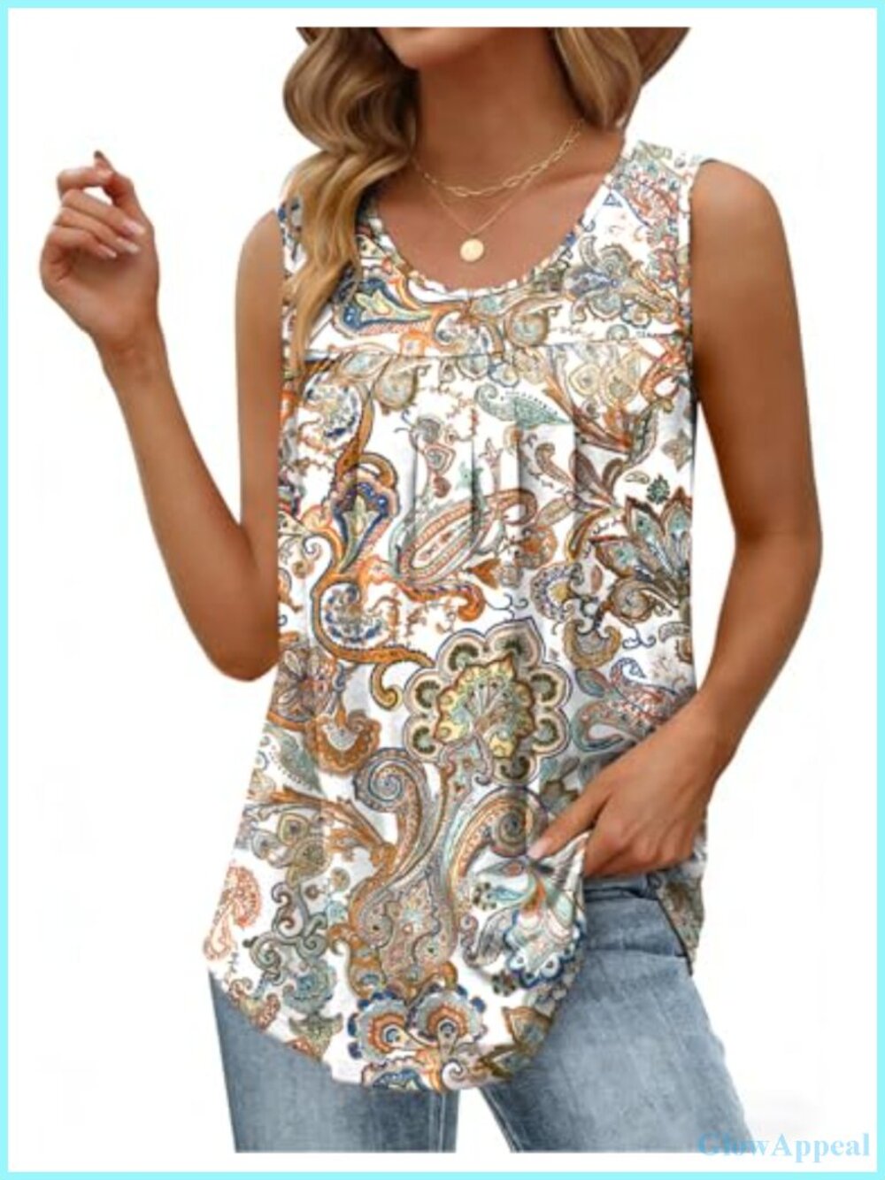 Women's Sleeveless Boho Tank Top Loose Fit Pleated Stretchy